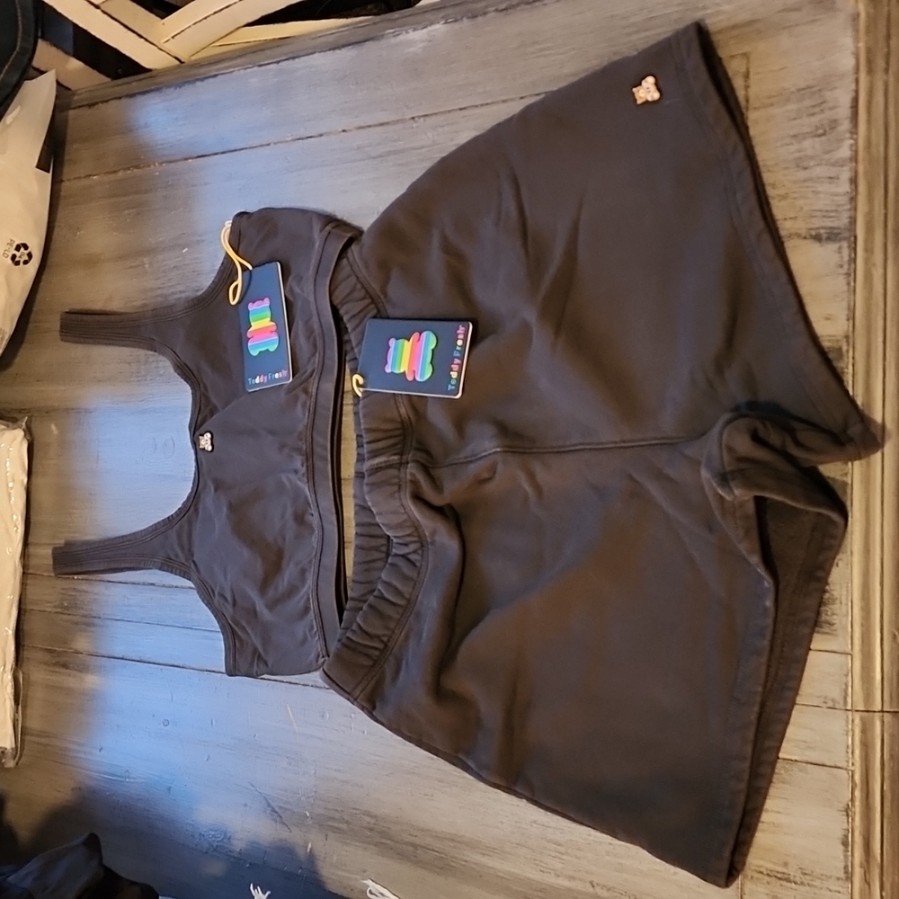Teddy Fresh Black Sports Bra and Black Shorts Combo, Both Size Medium NWT